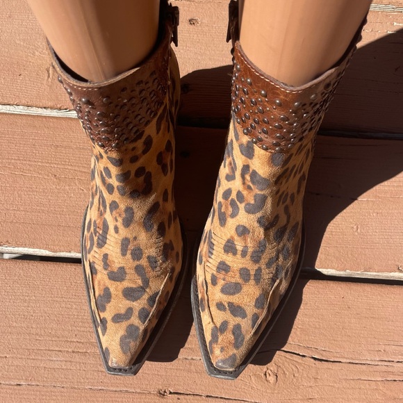OLD GRINGO*Leopard Print suede & metal Stud Mid Ankle Side Zip boots snip toe 8 - Picture 8 of 13